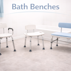 Bath bench placed inside a bathtub to provide stable seating support during bathing.