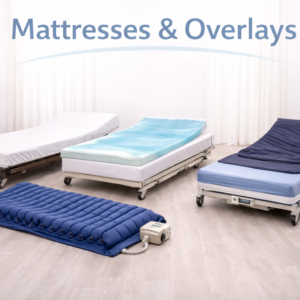 Medical mattress and pressure-relief overlay placed on a hospital bed for added comfort and support.