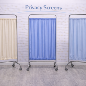 Privacy screen positioned in a clinical room to provide visual separation during patient care.