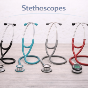 Stethoscope placed on a clinical surface for routine physical assessment and monitoring.